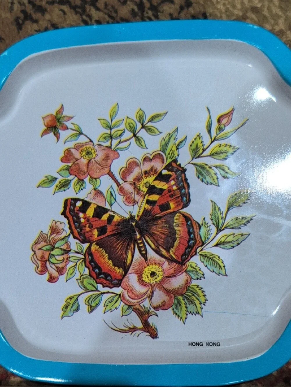 Set of 3 Decorative Fruit & Floral Metal Serving Trays (Red, Green, Blue) Small